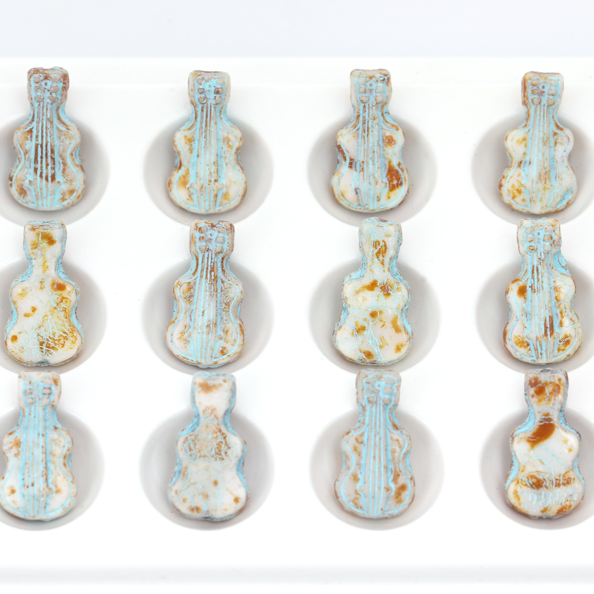 Musical Instrument Glass - Perles en verre craquelé vintage en
