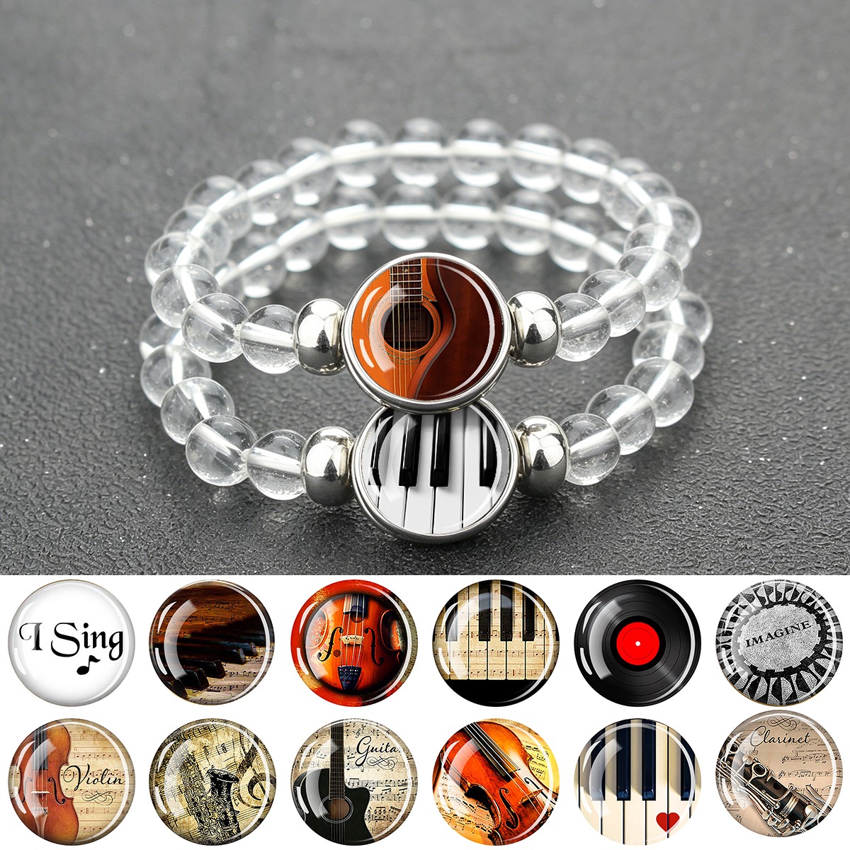Musical Instrument Glass - 1 bracelet à motifs d'instruments de